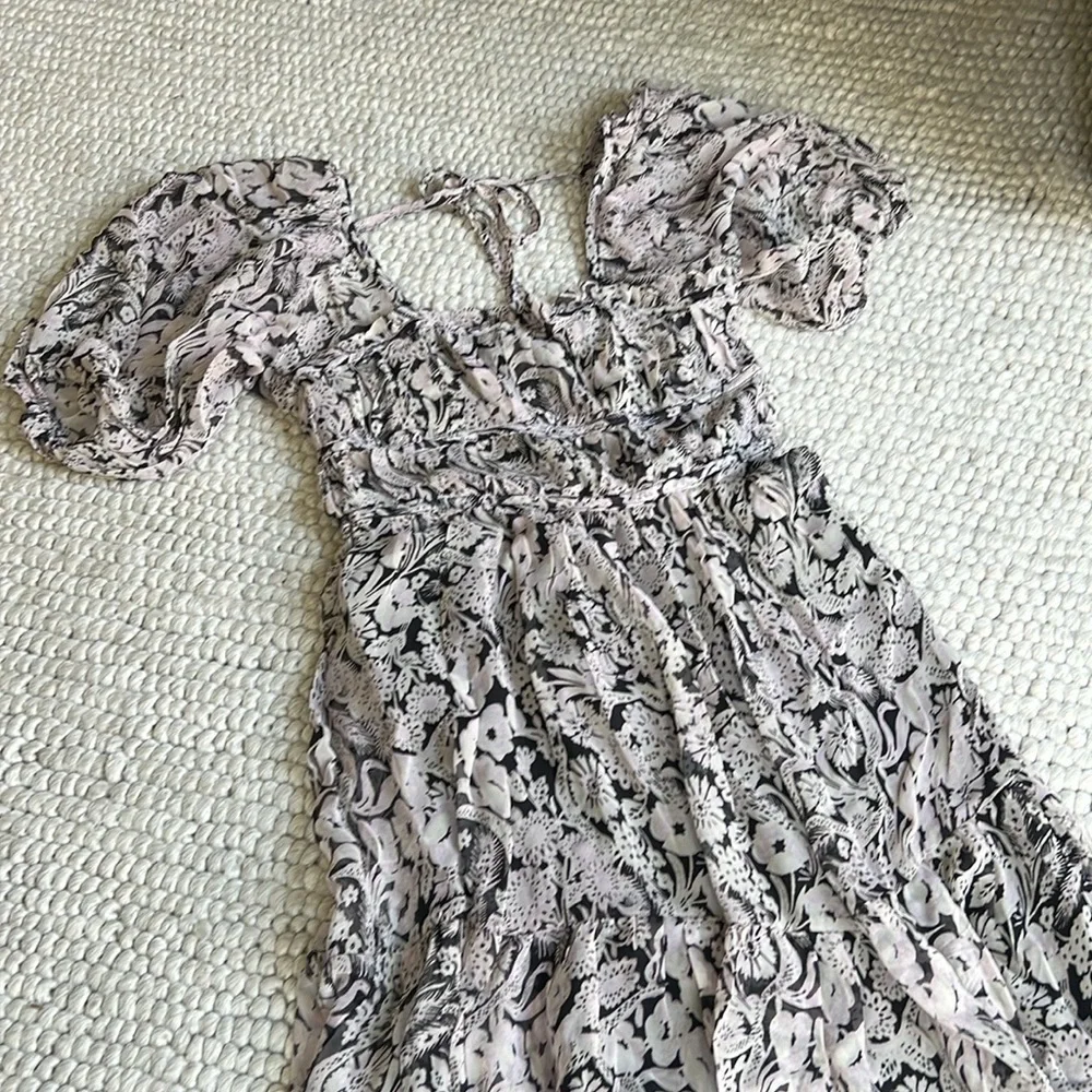 Anthropologie Long floral Dress puff sleeve tie back XS - Picture 3 of 12